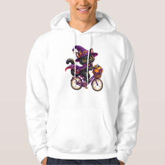 Black Cat Witch Bicycle Halloween T-Shirt Hoodie