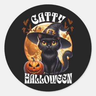 Black Cat Witch Catty Halloween Black Cat Classic Round Sticker