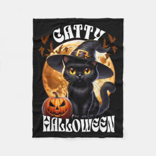 Black Cat Witch Catty Halloween Black Cat Fleece Blanket