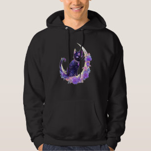 Black Cat Witch Crescent Moon Witchy Crystal Paste Hoodie