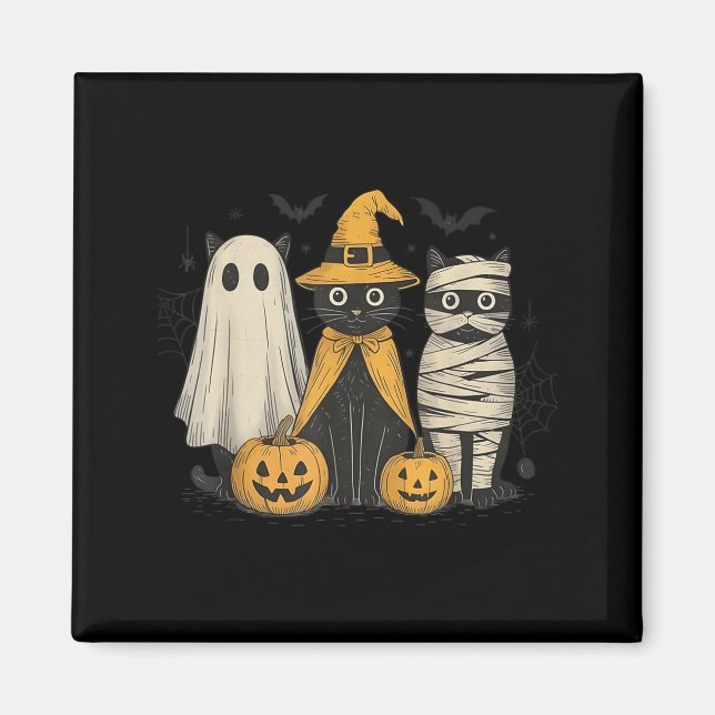Black Cat Witch Ghost Y Halloween Pumpkin Men Kids Magnet (Front)