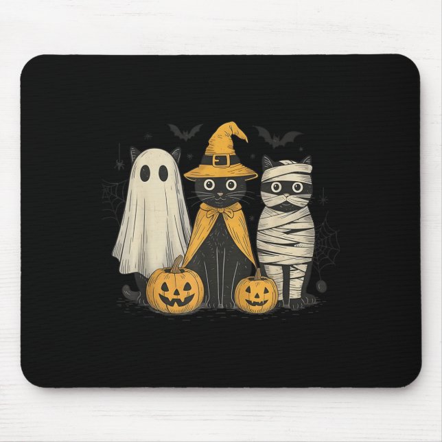 Black Cat Witch Ghost Y Halloween Pumpkin Men Kids Mouse Pad (Front)