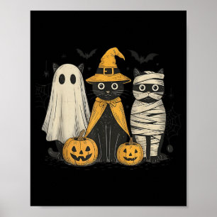 Black Cat Witch Ghost Y Halloween Pumpkin Men Kids Poster