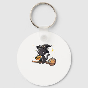 Black Cat Witch Halloween Costume Broom Stick Boys Key Ring