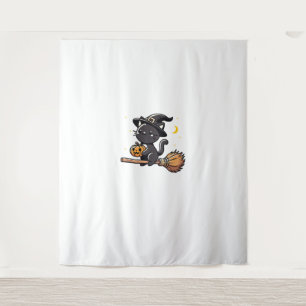 Black Cat Witch Halloween Costume Broom Stick Boys Tapestry