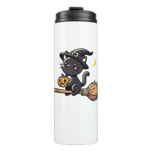 Black Cat Witch Halloween Costume Broom Stick Boys Thermal Tumbler