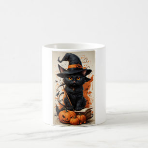 Black Cat Witch Halloween Mug 🎃 Cute Pumpkin Cat