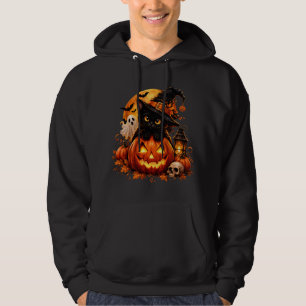Black Cat Witch Halloween – Spooky Pumpkin Hoodie
