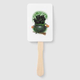 Black Cat Witch Halloween Tshirt Hand Fan