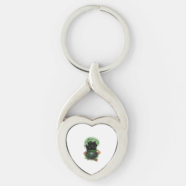 Black Cat Witch Halloween Tshirt Key Ring (Front)