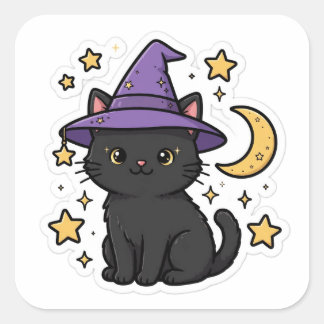 Black Cat Witch Hat Cute Halloween Sticker