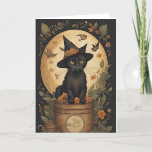 Black cat witch hat Halloween Thank You Card