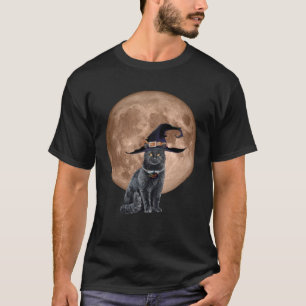 Black Cat Witch Hat Moon Halloween Scary and Fun C T-Shirt