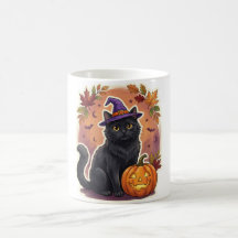 Black Cat Witch Hat Pumpkin Halloween Mug