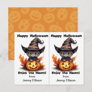 Black Cat Witch Hat School Party Halloween Card