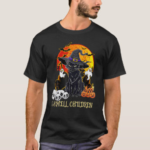 Black Cat Witch I Smell Children Halloween Men Wom T-Shirt