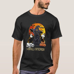 Black Cat Witch I Smell Children Halloween Men Wom T-Shirt