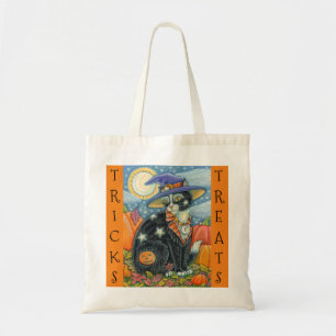 BLACK CAT WITCH & MOUSE HALLOWEEN TRICK OR TREAT TOTE BAG