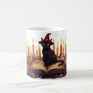 Black Cat Witch Mug   Magical Halloween Coffee Cup