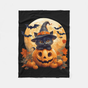 Black Cat Witch Pumpkin Halloween Costume Retro Fa Fleece Blanket