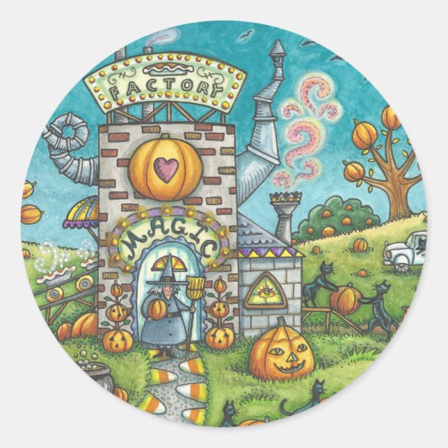 BLACK CAT, WITCH PUMPKIN PIE FACTORY STICKERS Rnd (Front)