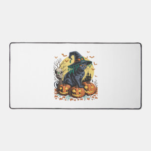 Black Cat Witch Scary Halloween Pumpkin Oversized Desk Mat