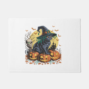 Black Cat Witch Scary Halloween Pumpkin Oversized Doormat