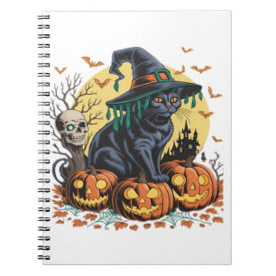 Black Cat Witch Scary Halloween Pumpkin Oversized  Notebook