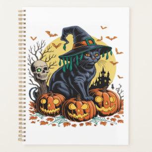 Black Cat Witch Scary Halloween Pumpkin Oversized Planner