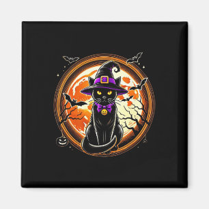 Black Cat Witch Vintage Cats Scary Halloween Cat Magnet