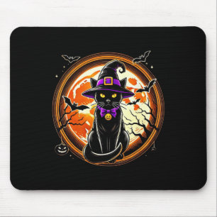 Black Cat Witch Vintage Cats Scary Halloween Cat Mouse Pad
