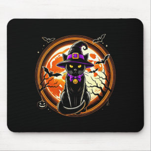 Black Cat Witch Vintage Cats Scary Halloween Cat Mouse Pad