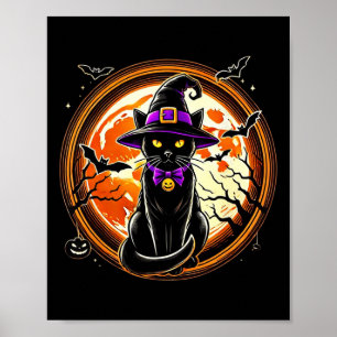 Black Cat Witch Vintage Cats Scary Halloween Cat Poster
