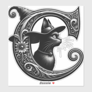 Black Cat Witch Witchy Letter C Custom Initial 