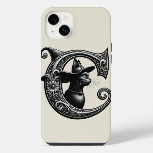 Black Cat Witch Witchy Letter C Custom Initial  iPhone 14 Plus Case
