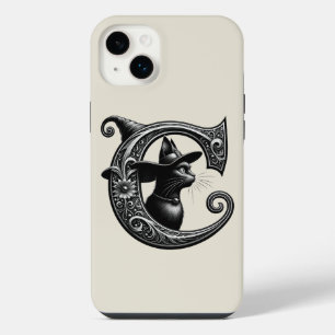Black Cat Witch Witchy Letter C Custom Initial iPhone 14 Plus Case