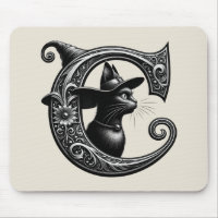 Black Cat Witch Witchy Letter C Custom Initial