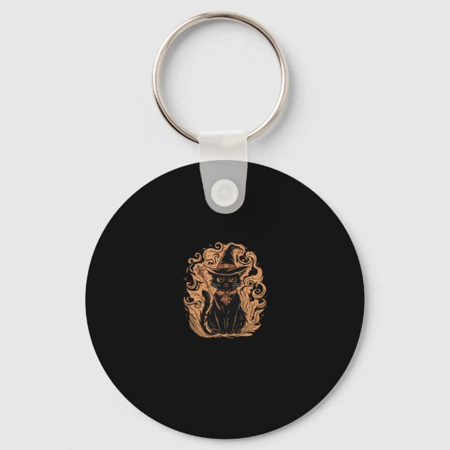 Black Cat Witch Wizard Mystical Cute Black Cat Lov Key Ring (Front)