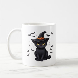 Black Cat Witches Hat Halloween Fall Spooky Cute Coffee Mug