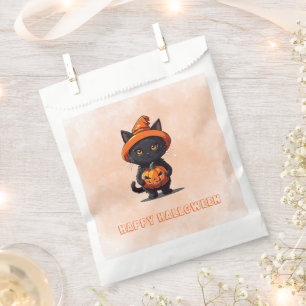 Black Cat Witches Hat Pumpkin Happy Halloween Favour Bag