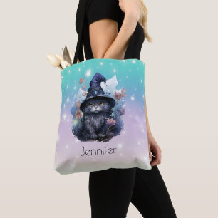 Black Cat Witches Hat Rainbow Pastel Halloween Tote Bag