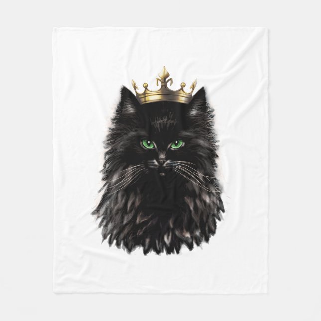 Black Cat with a Crown DIgital Art  Fleece Blanket (Front)