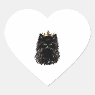 Black Cat with a Crown DIgital Art Heart Sticker