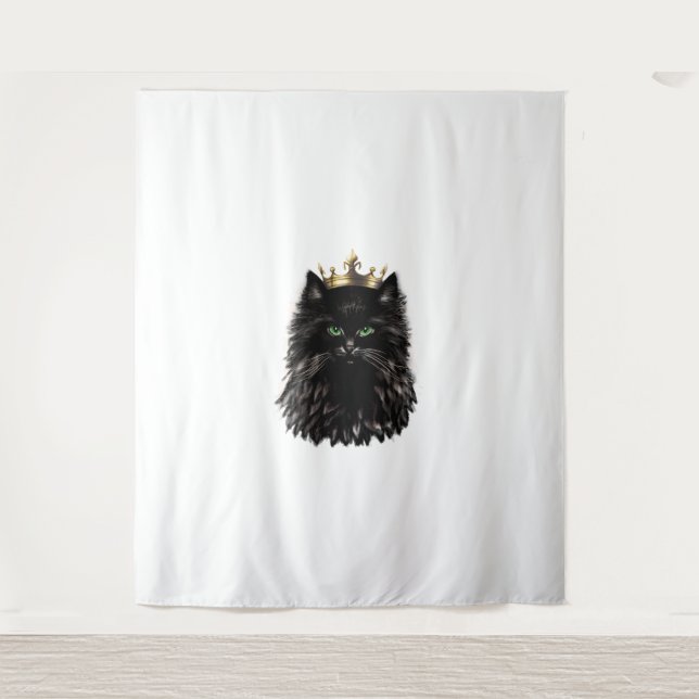 Black Cat with a Crown DIgital Art  Tapestry (Front)