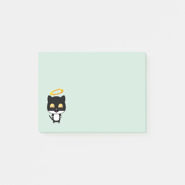 Black Cat With A Golden Halo Cute Cartoon Drawing Post-it Notes (Front)