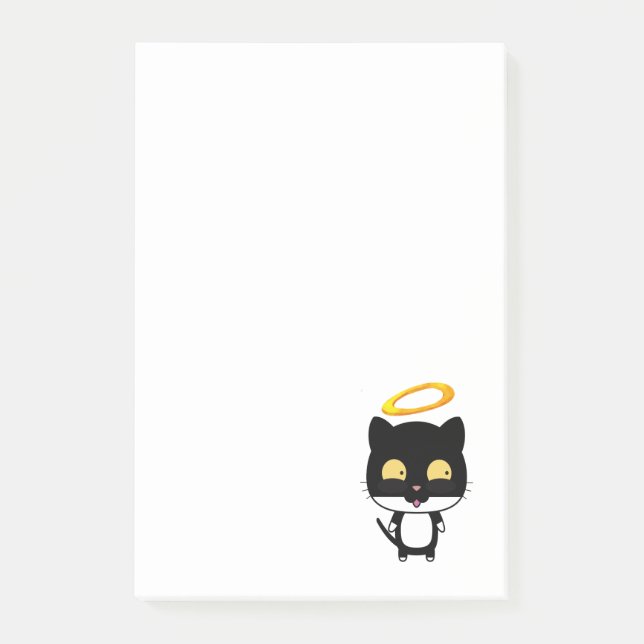 Black Cat With A Golden Halo Cute Cartoon Drawing Post-it Notes (Front)