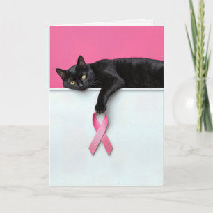 Black Cat with a Pink Ribbon Breast Cancer Symbol Card