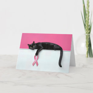Black Cat with a Pink Ribbon Breast Cancer Symbol Card