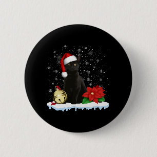 Black Cat With A Santa Hat Christmas Cat Costume 6 Cm Round Badge