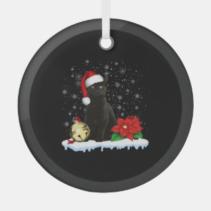Black Cat With A Santa Hat Christmas Cat Costume Glass Tree Decoration